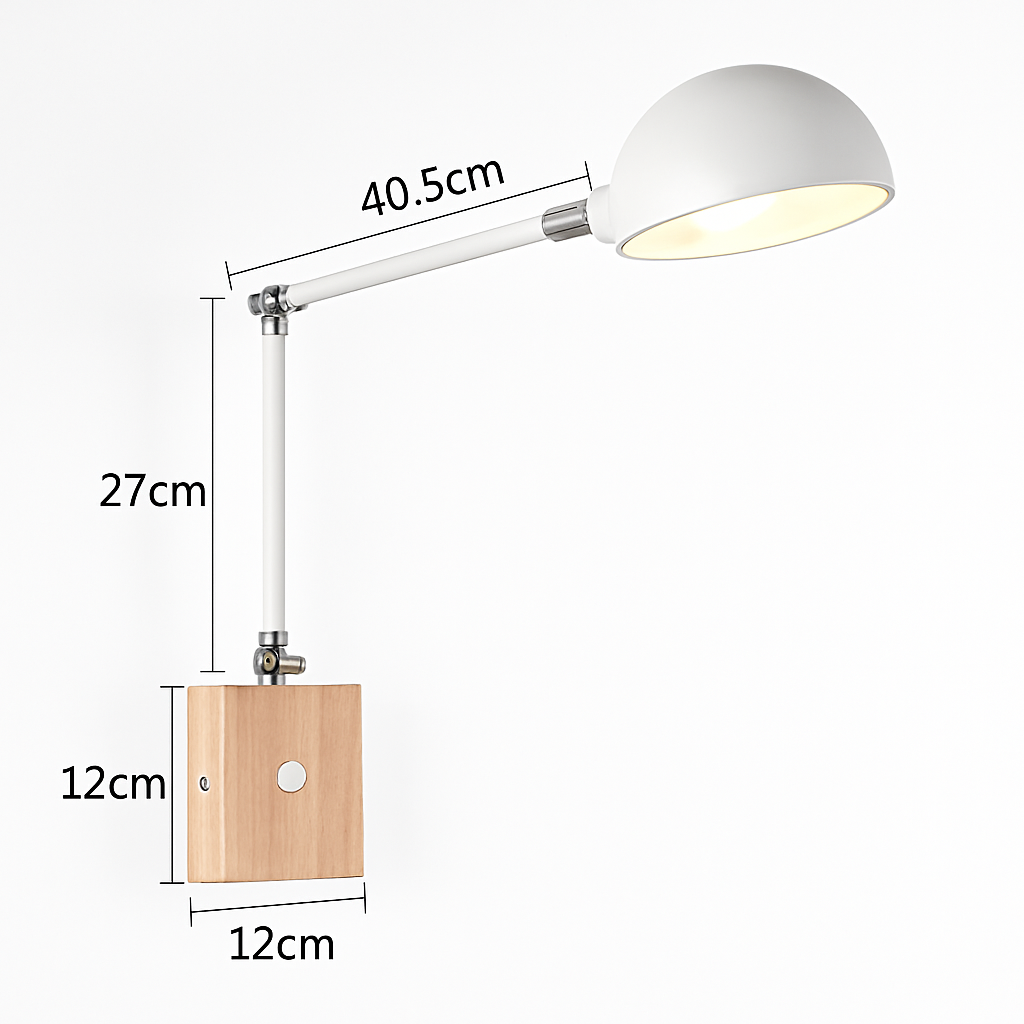 Metal and wood LED wall lamp with adjustable arm - vue 3 sur 16