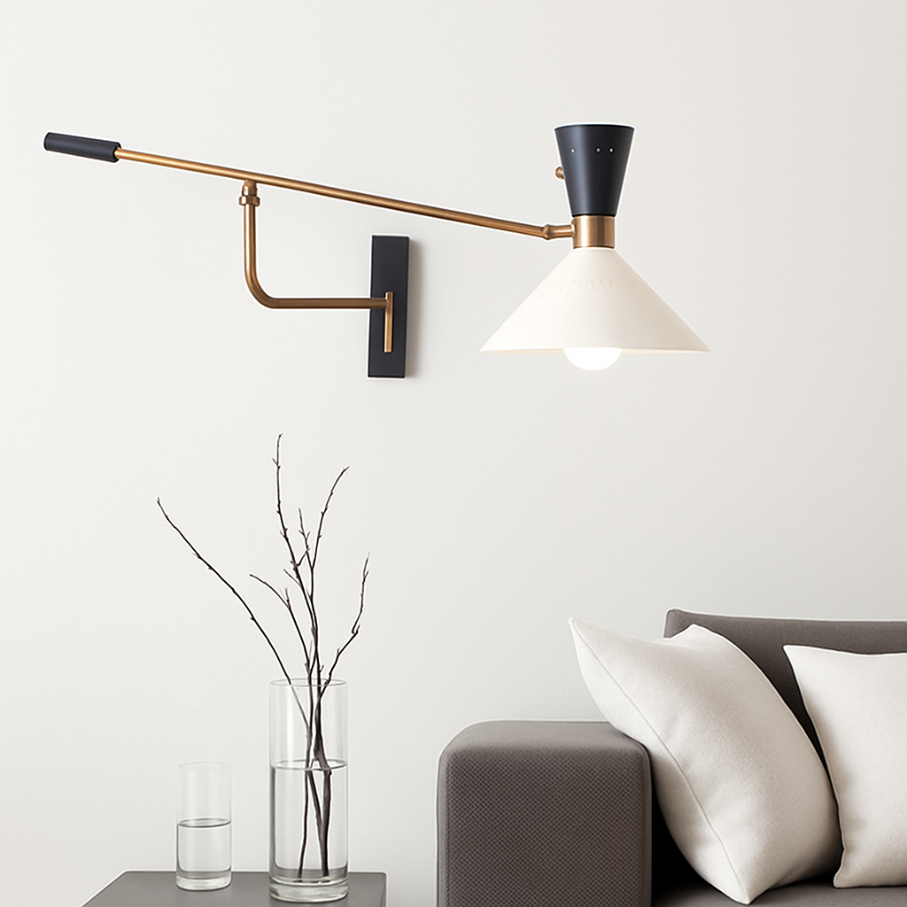 Adjustable long arm metal wall light surface mounted