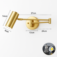 Designer LED wall light with adjustable gold or black metal spot
