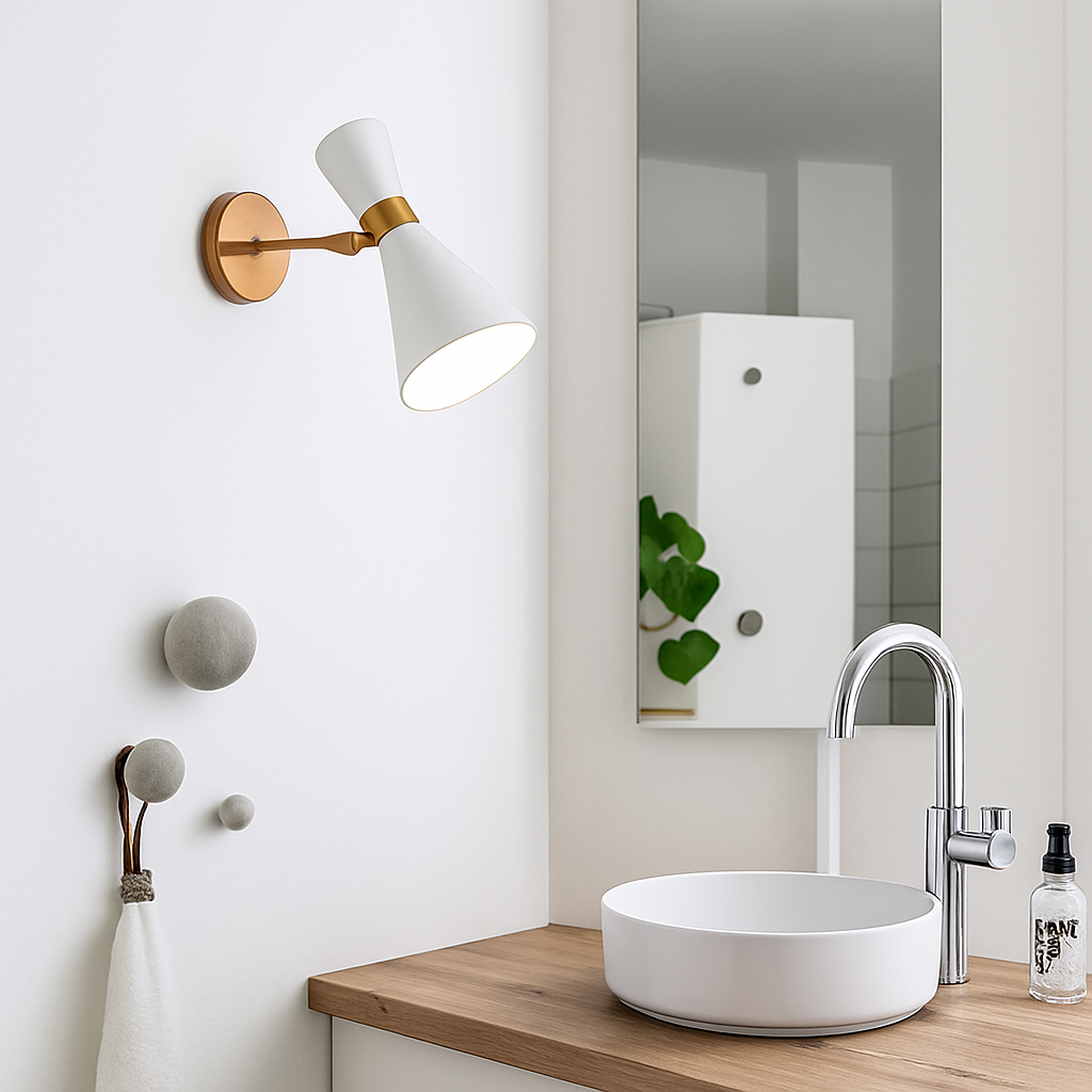 Gold LED designer wall light with creative triangular shade - vue 2 sur 7