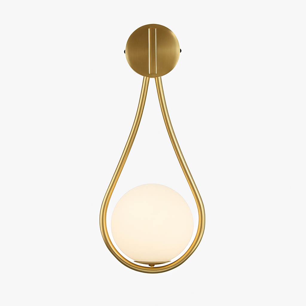 Gold LED designer wall light with white glass sphere Shadow