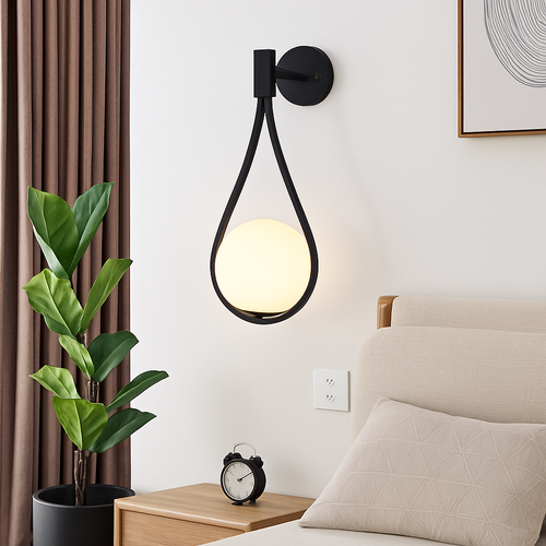 Gold LED designer wall light with white glass sphere Shadow - vue 3 sur 8