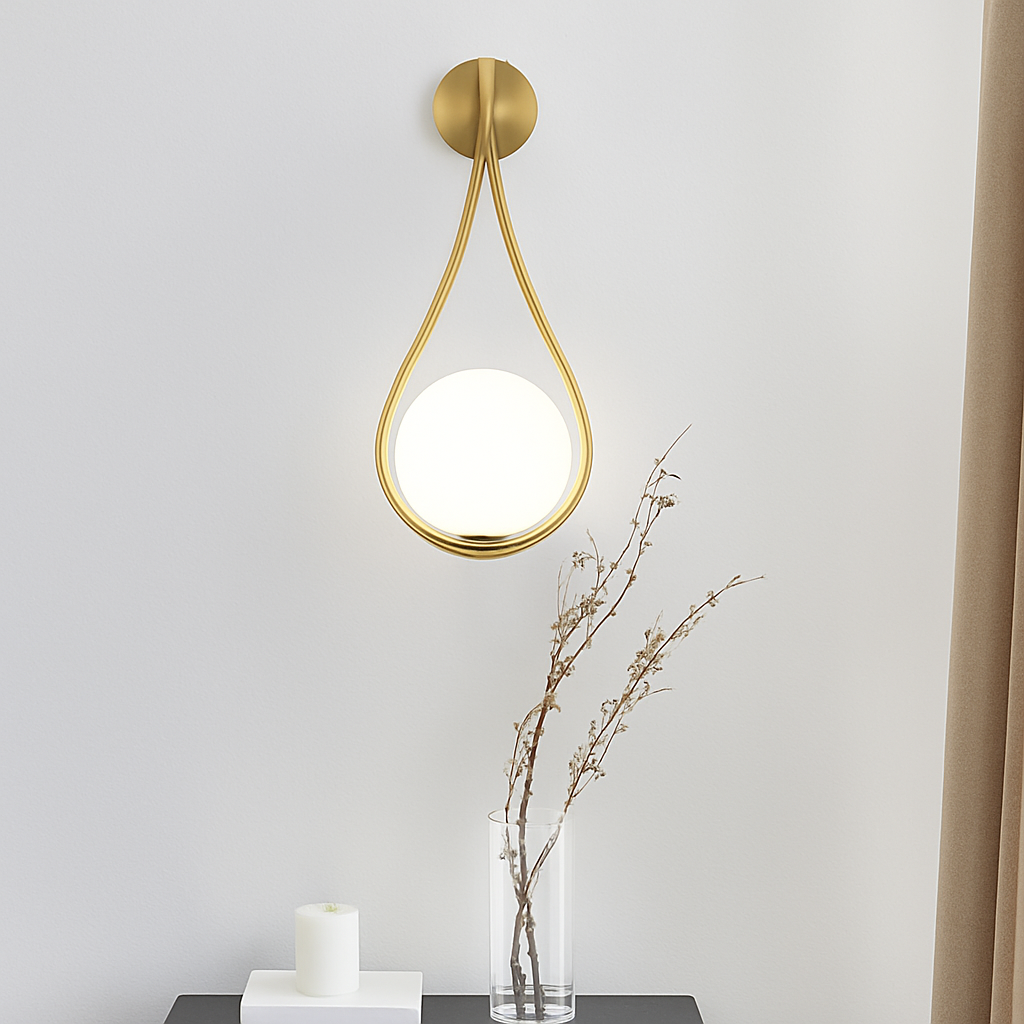 Gold LED designer wall light with white glass sphere Shadow - vue 5 sur 8