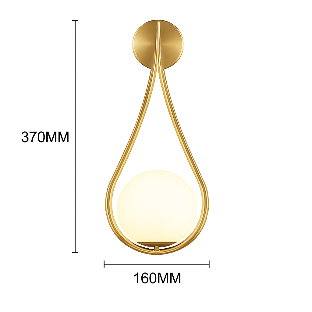 Gold LED designer wall light with white glass sphere Shadow - vue 6 sur 8