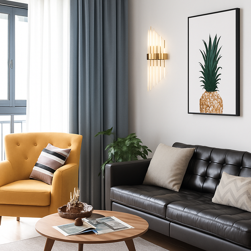 Gold LED designer wall light with cascading crystal glass - vue 4 sur 7