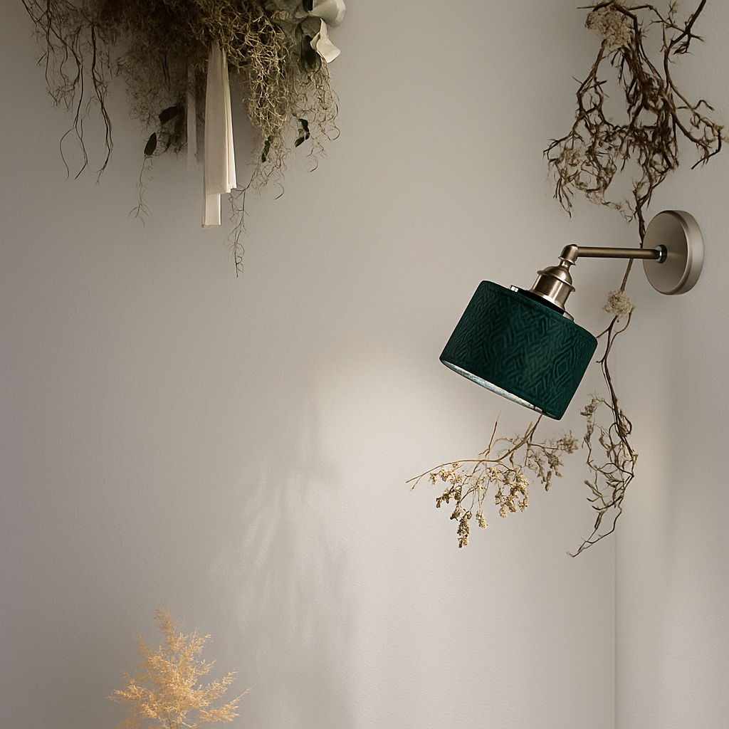 Designer wall light with gold LED and retro glass lampshade - vue 3 sur 8