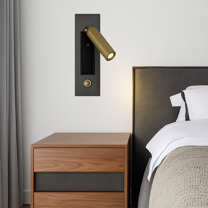 Square LED reading wall light with integrated design