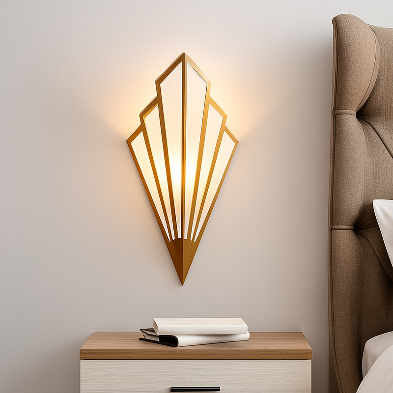 Triangular designer LED wall light in colourful metal