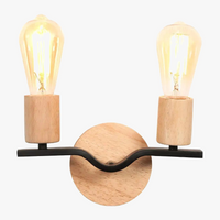 Two-head wall light in wood and iron loft style