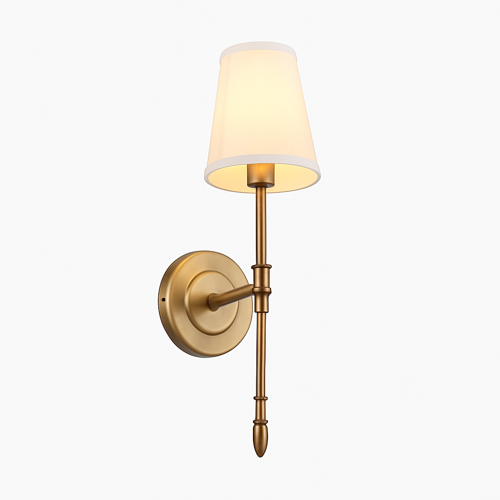 Gold wall light with Real fabric shade