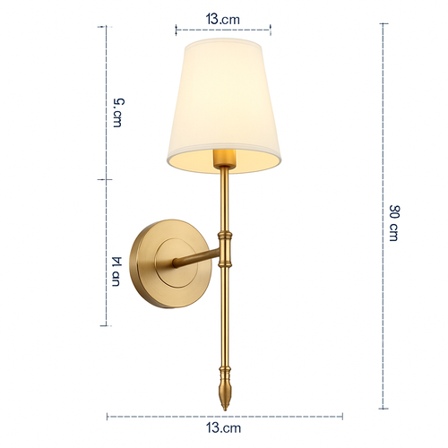 Gold wall light with Real fabric shade