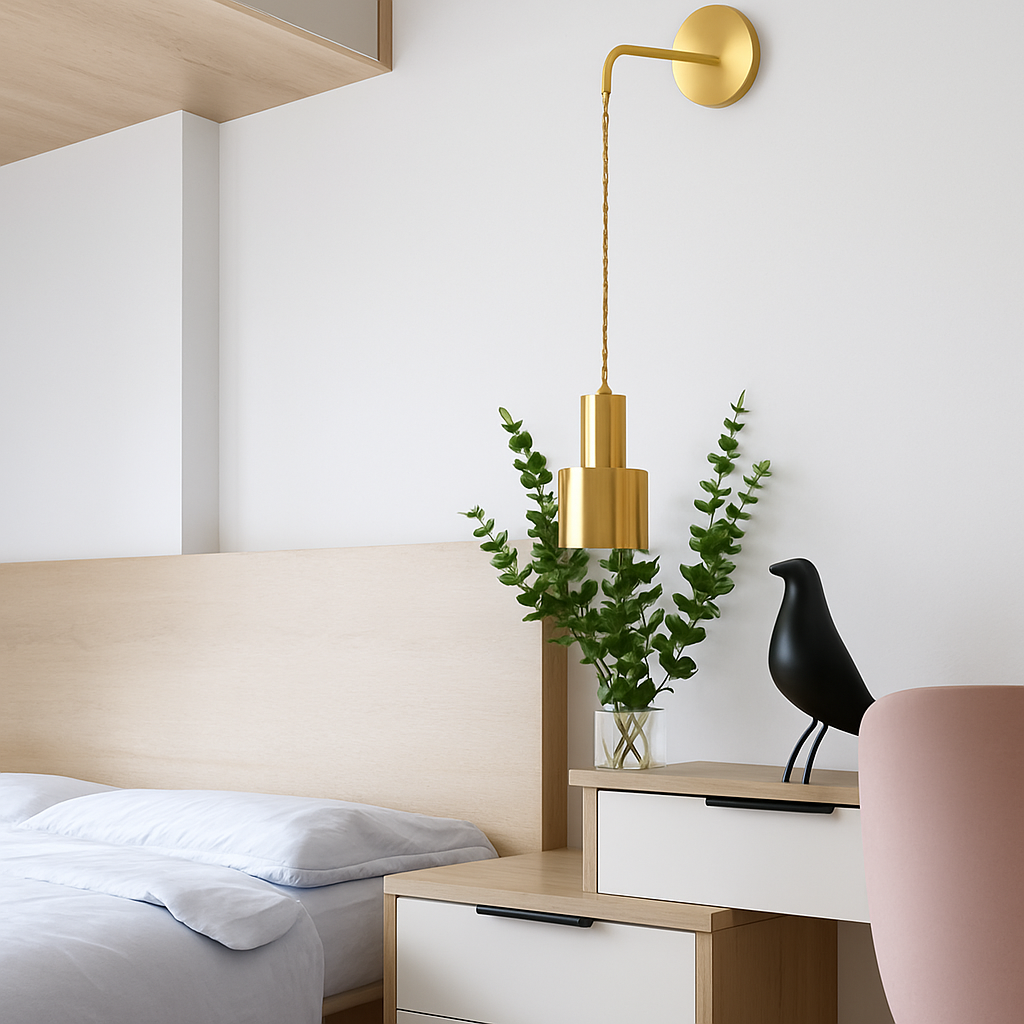 Gold wall light with pendant lamp