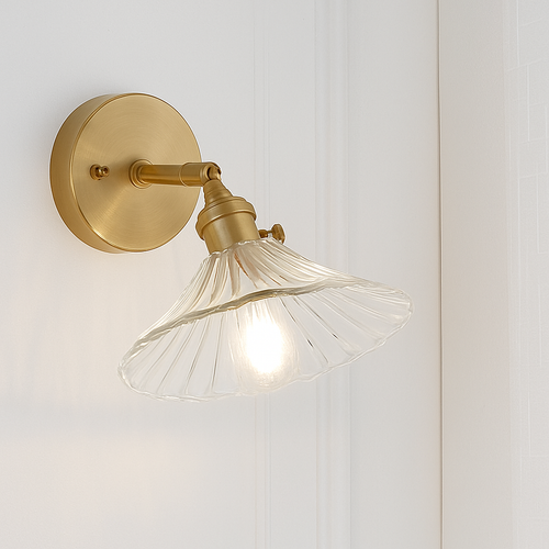 Gold LED wall light with glass lampshade - vue 4 sur 15