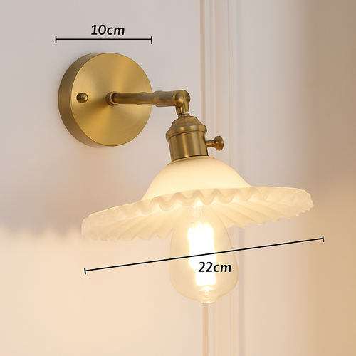 Gold LED wall light with glass lampshade