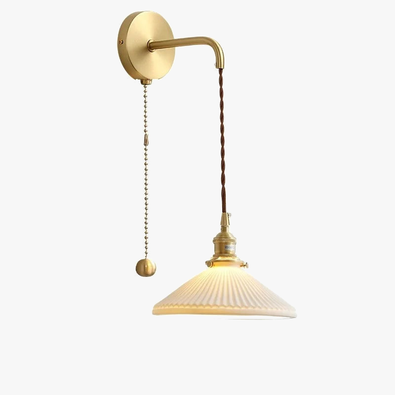 Modern gold ceramic wall light with adjustable cord and LED