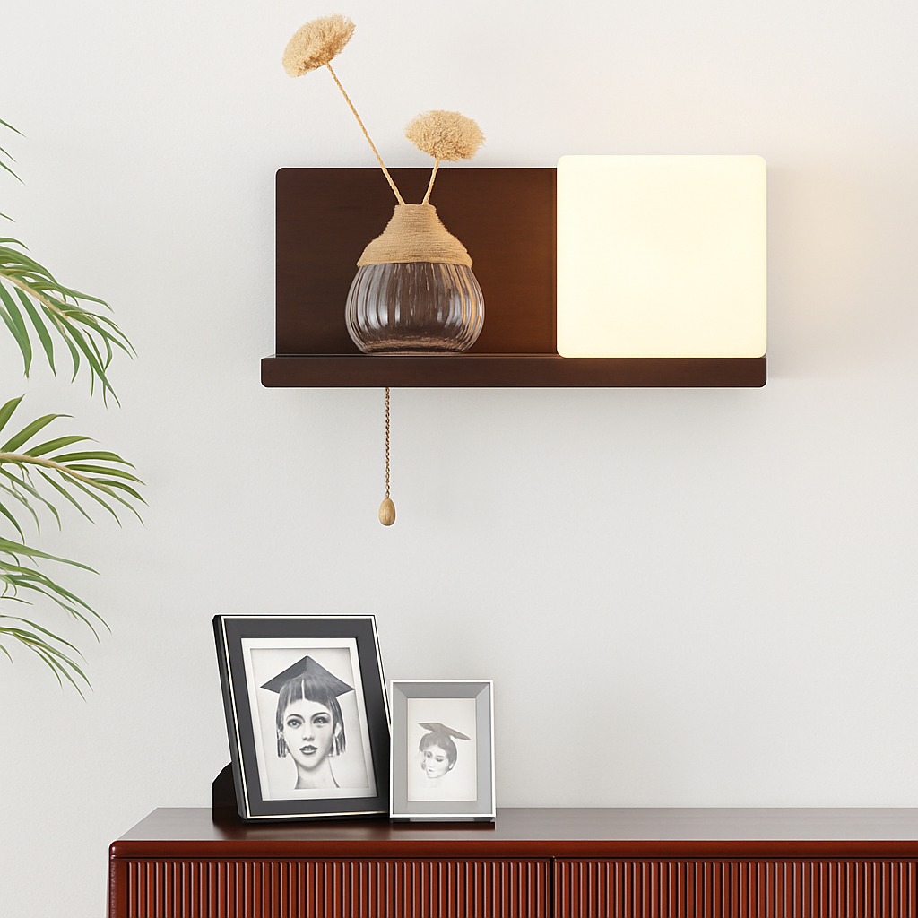 Wooden wall lamp with LED bulb for indoor use - vue 4 sur 12