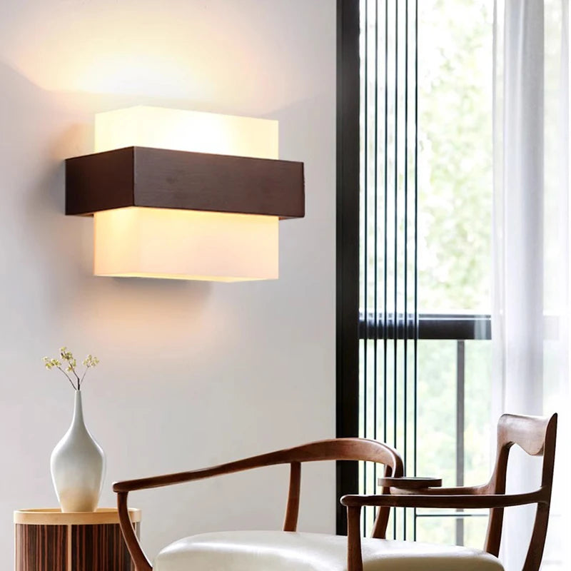 Walnut colour wood wall light