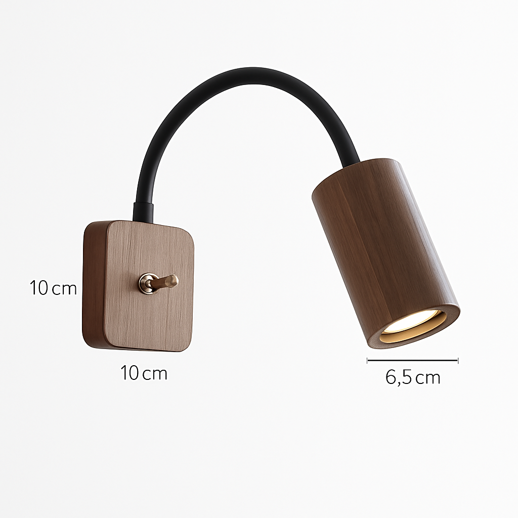Walnut wood wall light with switch and adjustable indoor lighting
