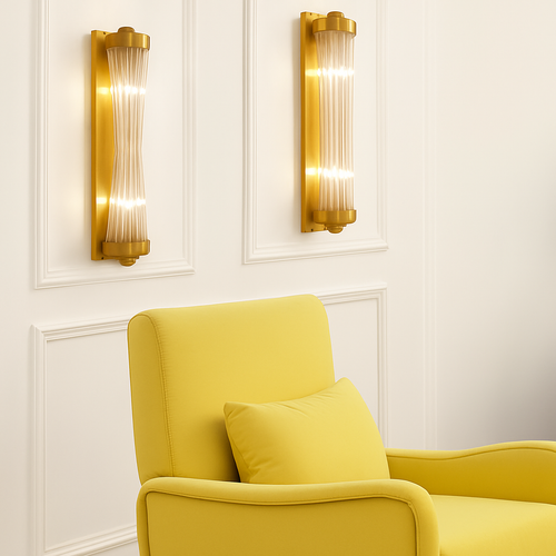 Modern crystal wall light for living room and bedside, glass and gold finish - vue 5 sur 8