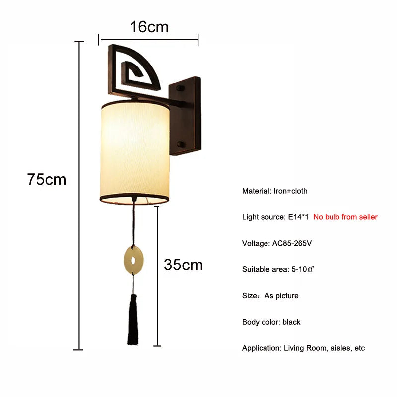 Chinese style fabric wall light for hotel decoration