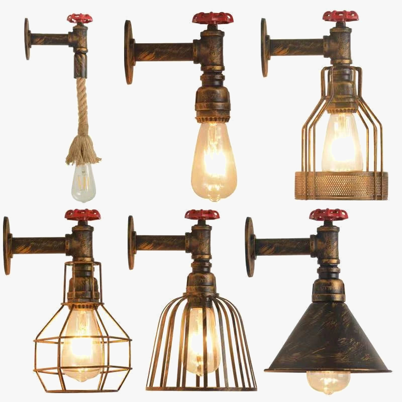 Industrial hemp rope wall light with retro style