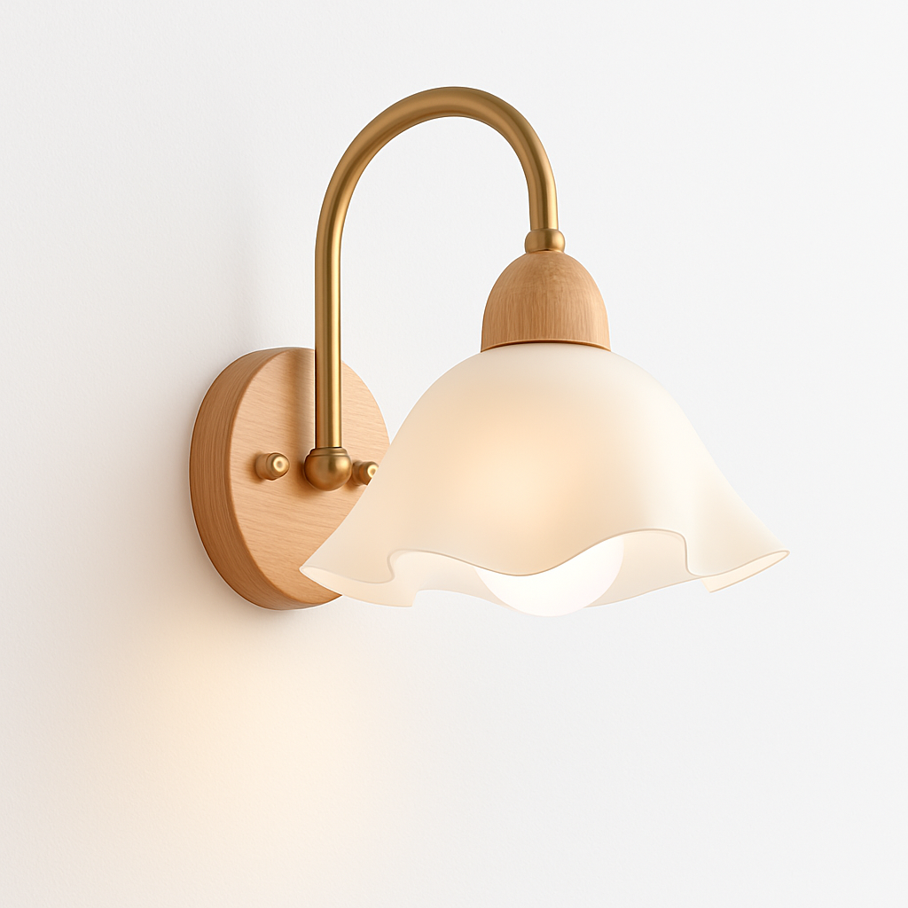 Japanese style wooden wall light with floral design