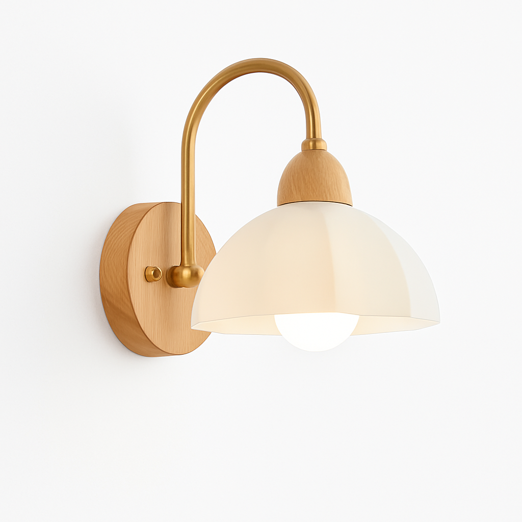 Japanese style wooden wall light with floral design