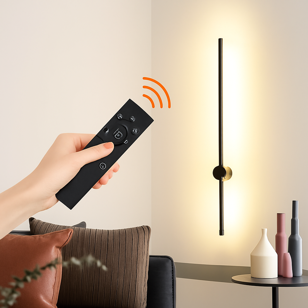 Modern LED wall light with remote control and dimmer