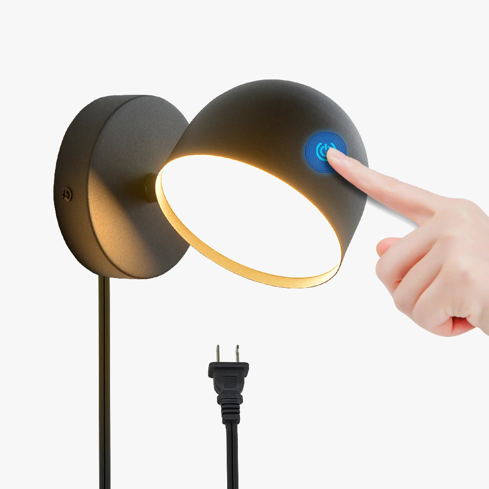 LED wall light with touch dimmer and integrated socket