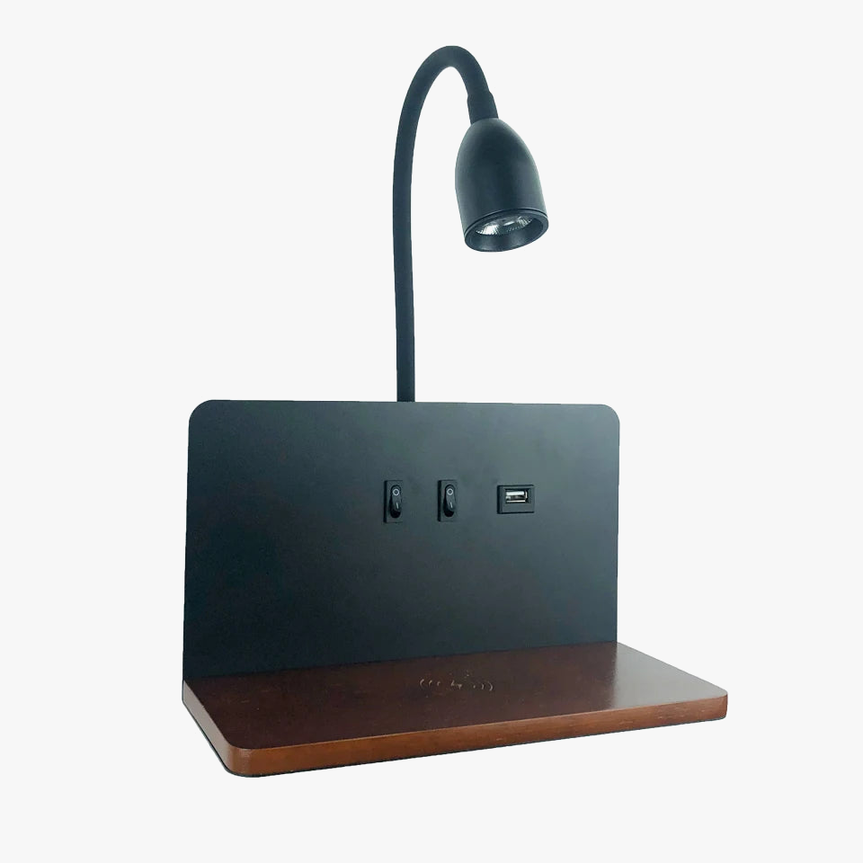 Indoor LED wall lamp with USB interface and wireless charging