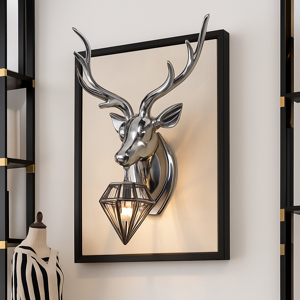 Led wall light with sculptural deer design (gold or silver)