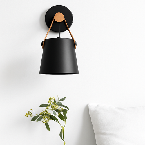 Wooden LED wall light with suspended shade - vue 3 sur 8