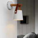 Wooden LED wall light with suspended shade