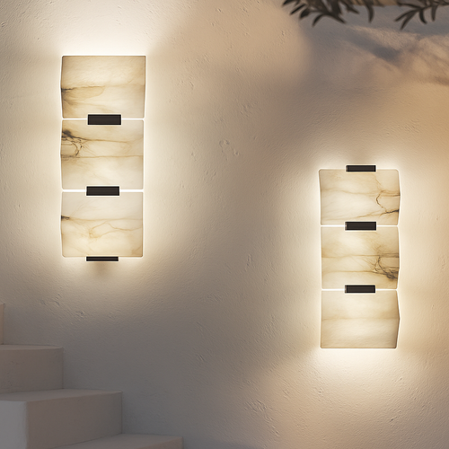 Natural marble LED wall light artistic style black metal - vue 5 sur 9