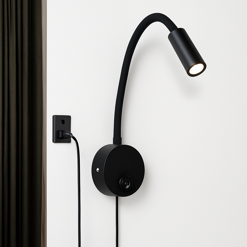 Flexible gooseneck LED wall light with plug-in cord - vue 3 sur 12