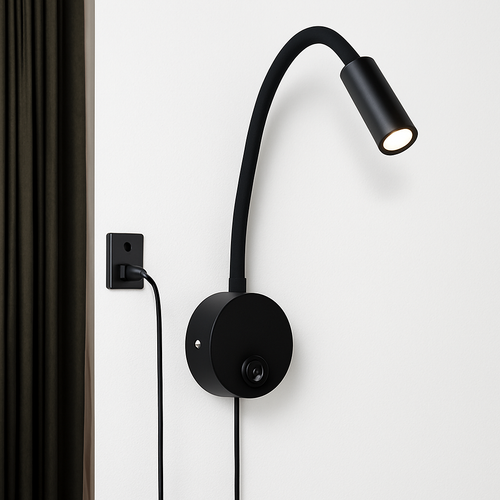 Flexible gooseneck LED wall light with plug-in cord - vue 4 sur 12