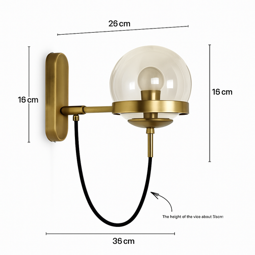 Led wall light metal and glass globe - vue 6 sur 6