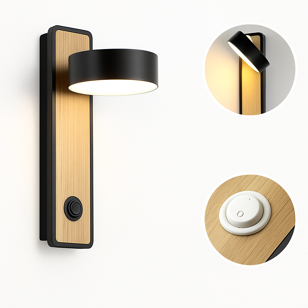 Modern LED wall light with switch for reading - vue 5 sur 8