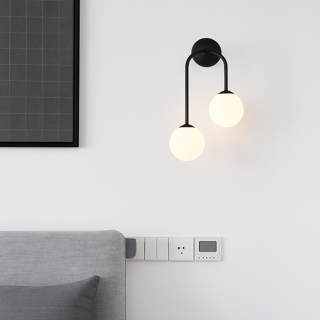 Modern LED wall light in opal glass