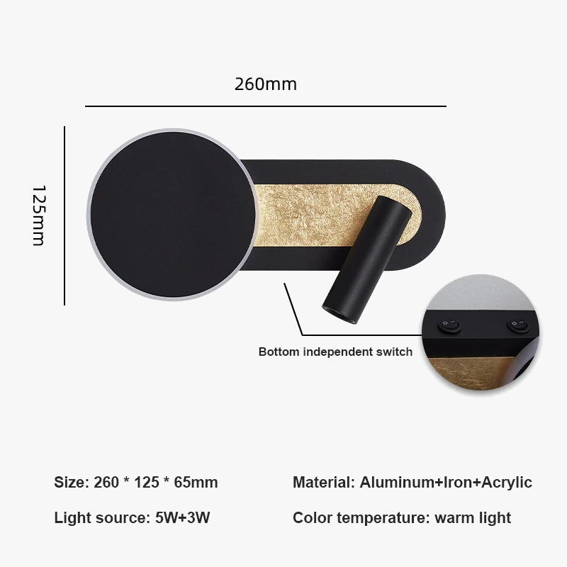 Modern nordic LED rotary wall light with switch