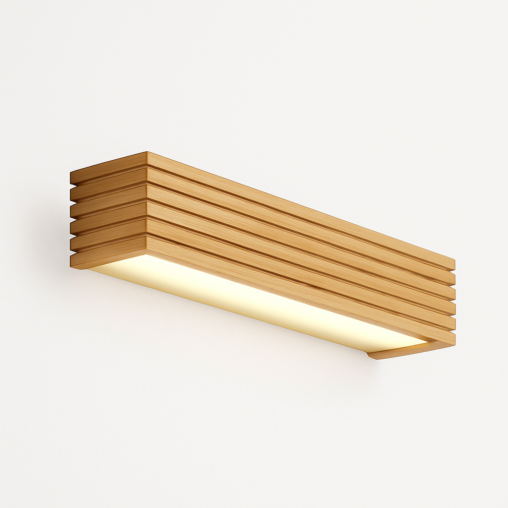Rectangular carved wood LED wall light Japan - vue 8 sur 8