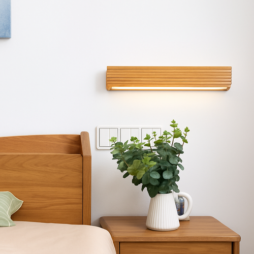Rectangular carved wood LED wall light Japan - vue 2 sur 8