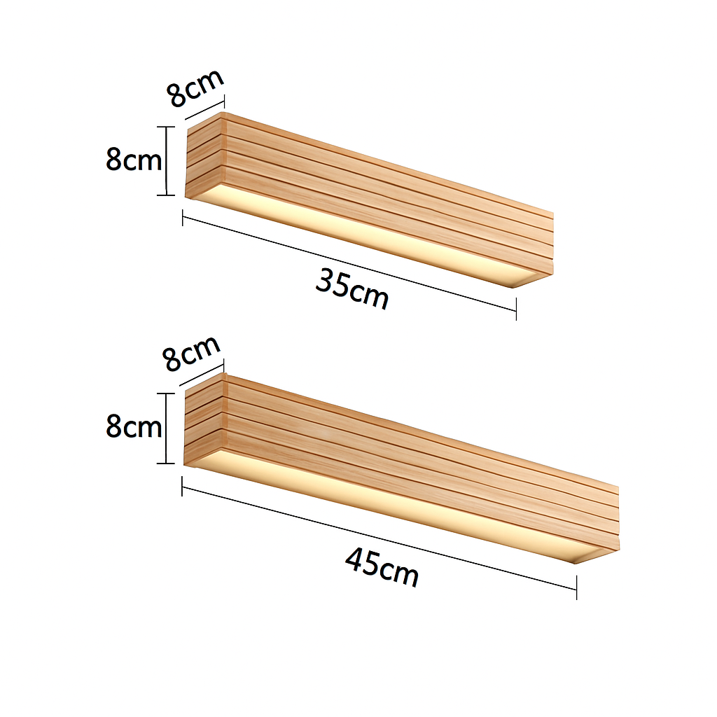 Rectangular carved wood LED wall light Japan - vue 7 sur 8