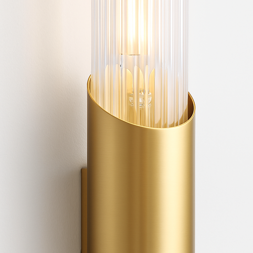 Minimalist brass wall light with clear glass - vue 5 sur 8