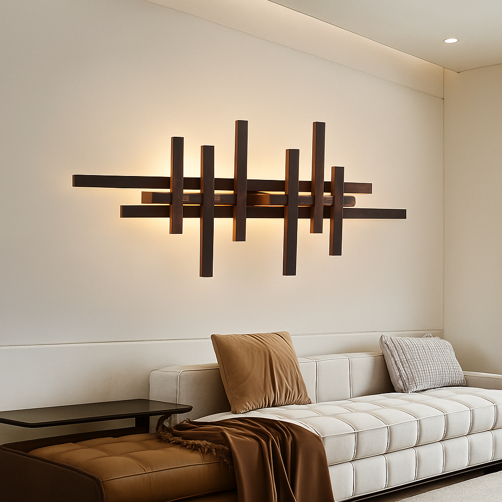 Modern wooden wall light with decorative LED illumination