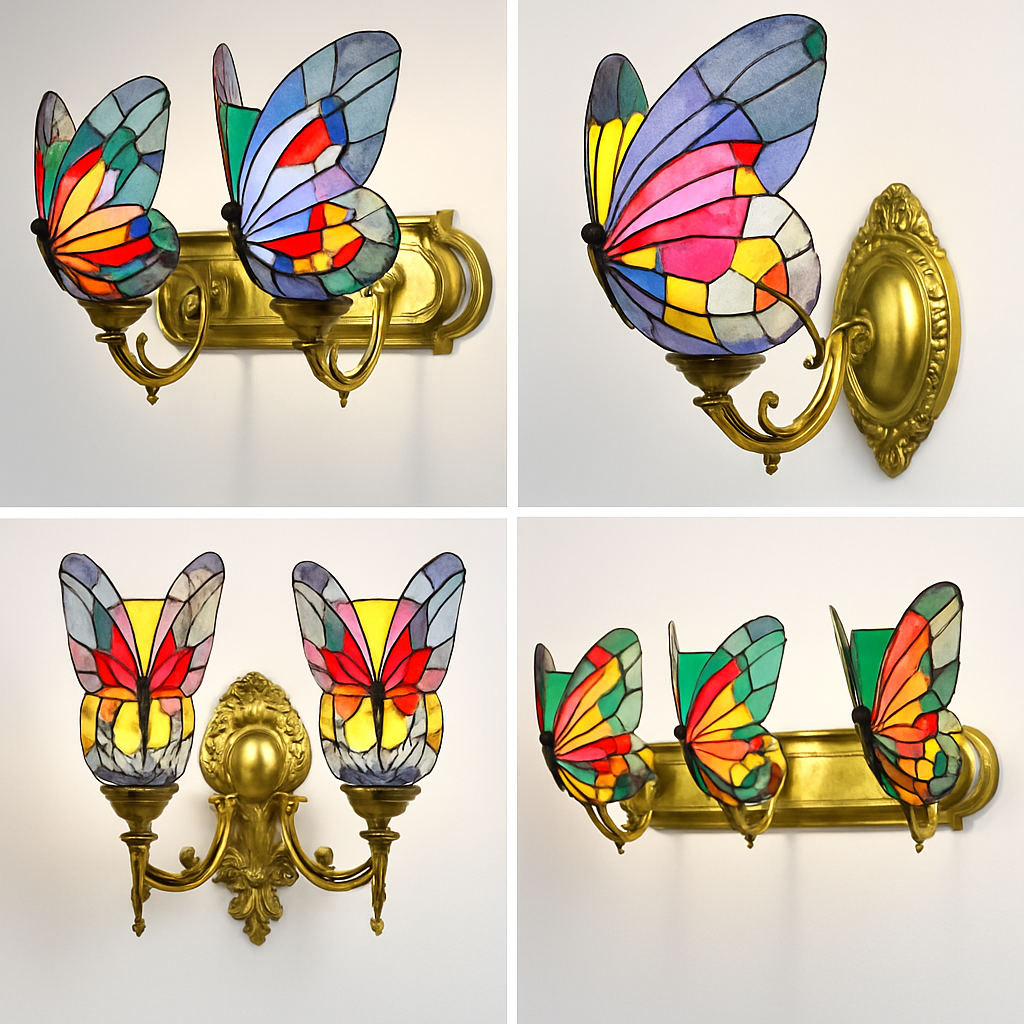 Decorative butterfly stained glass wall light mediterranean boho style