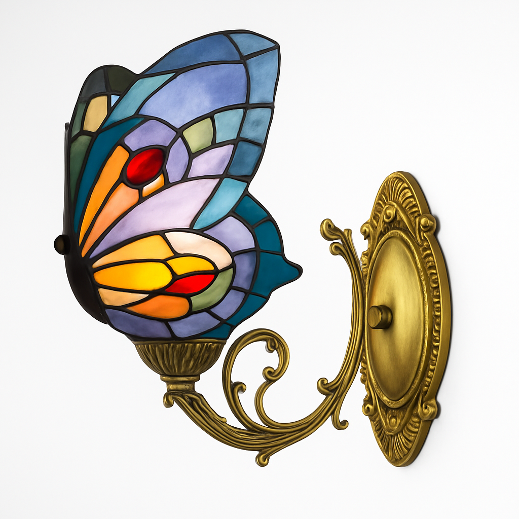 Decorative butterfly stained glass wall light mediterranean boho style