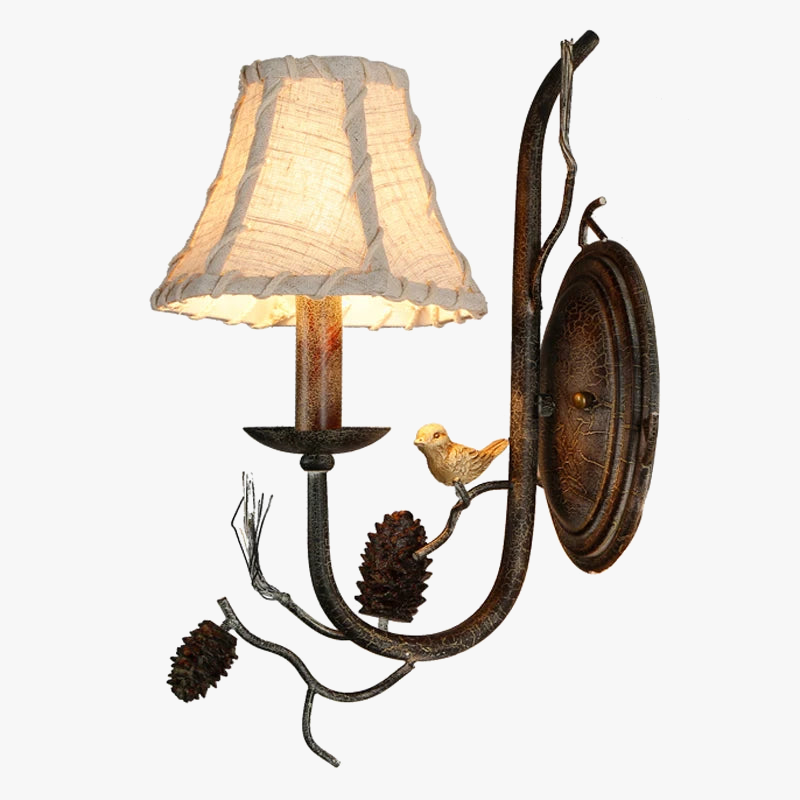 Retro Scottish wall light with bird and pine cone