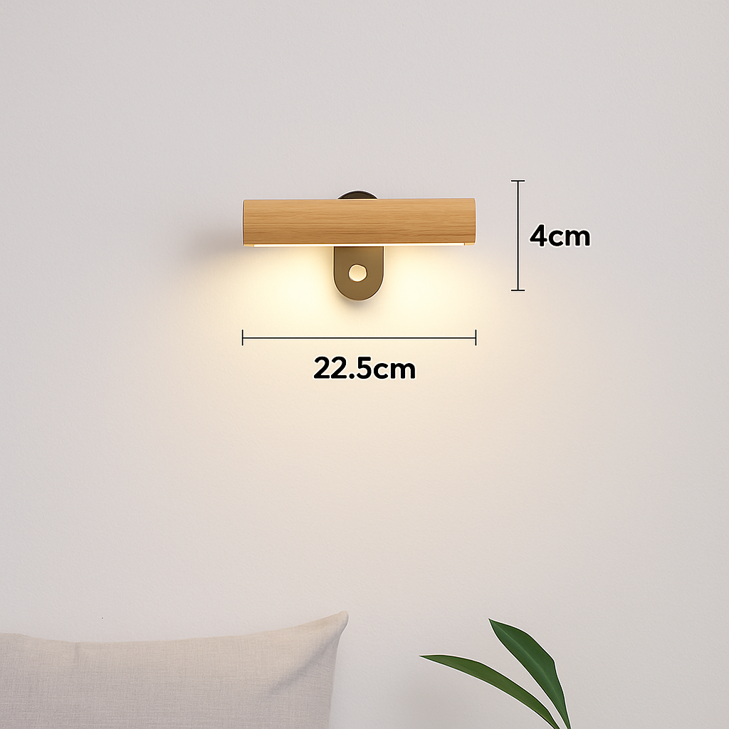 Minimalist rotating wooden wall light with LED switch