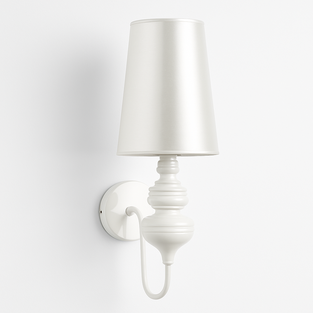 Rustic wall light with fabric shade (black, white, gold or chrome)